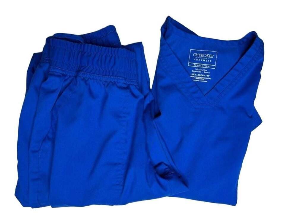Cherokee Workwear Revolution Scrub Set V-Neck Top and Jogger Pants Royal Blue